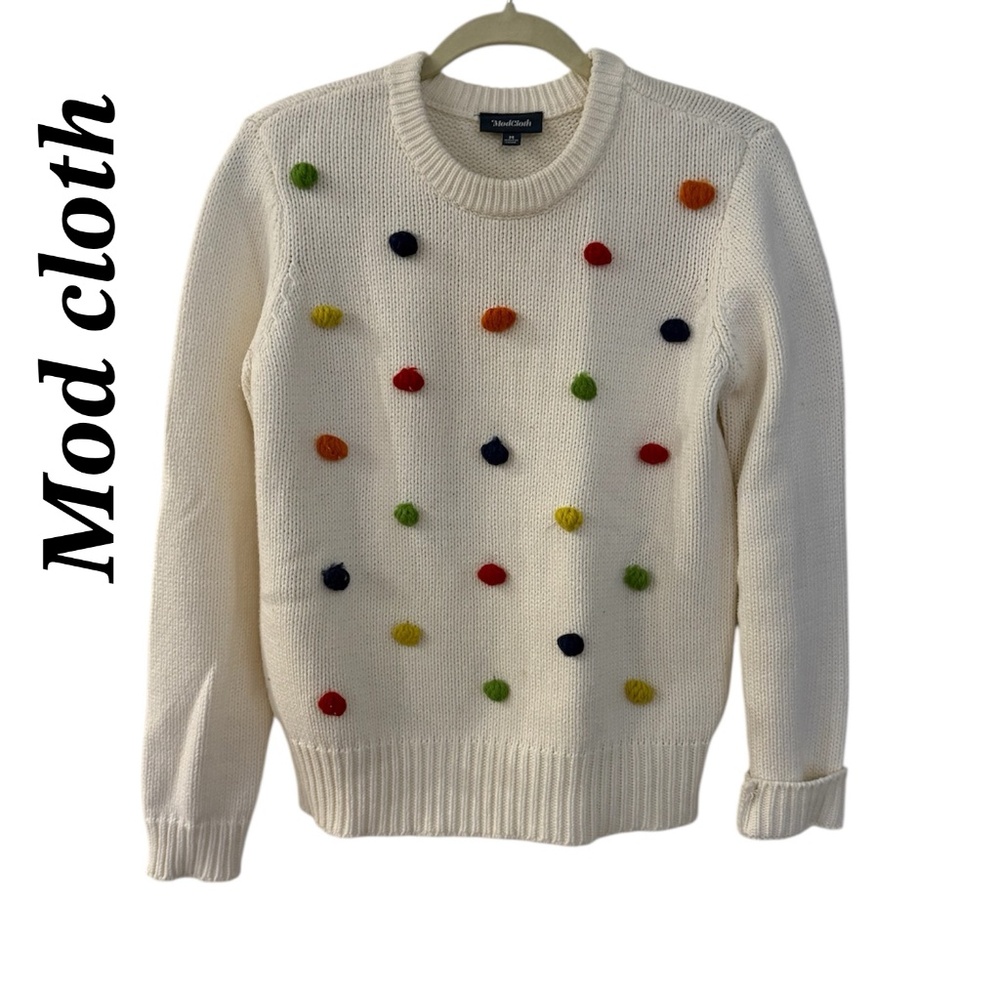 Modcloth Ivory pom pom Sweater Size M